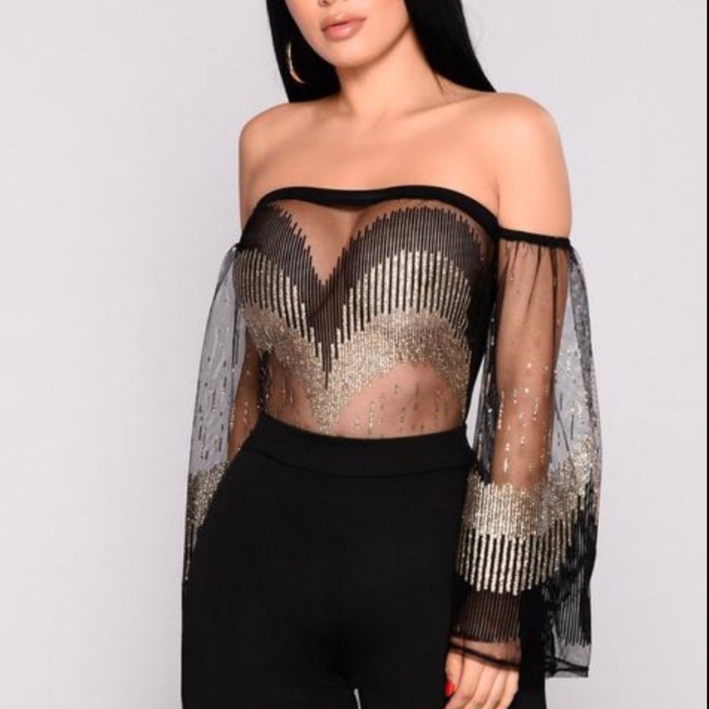 Off Shoulders Mesh Bodysuit